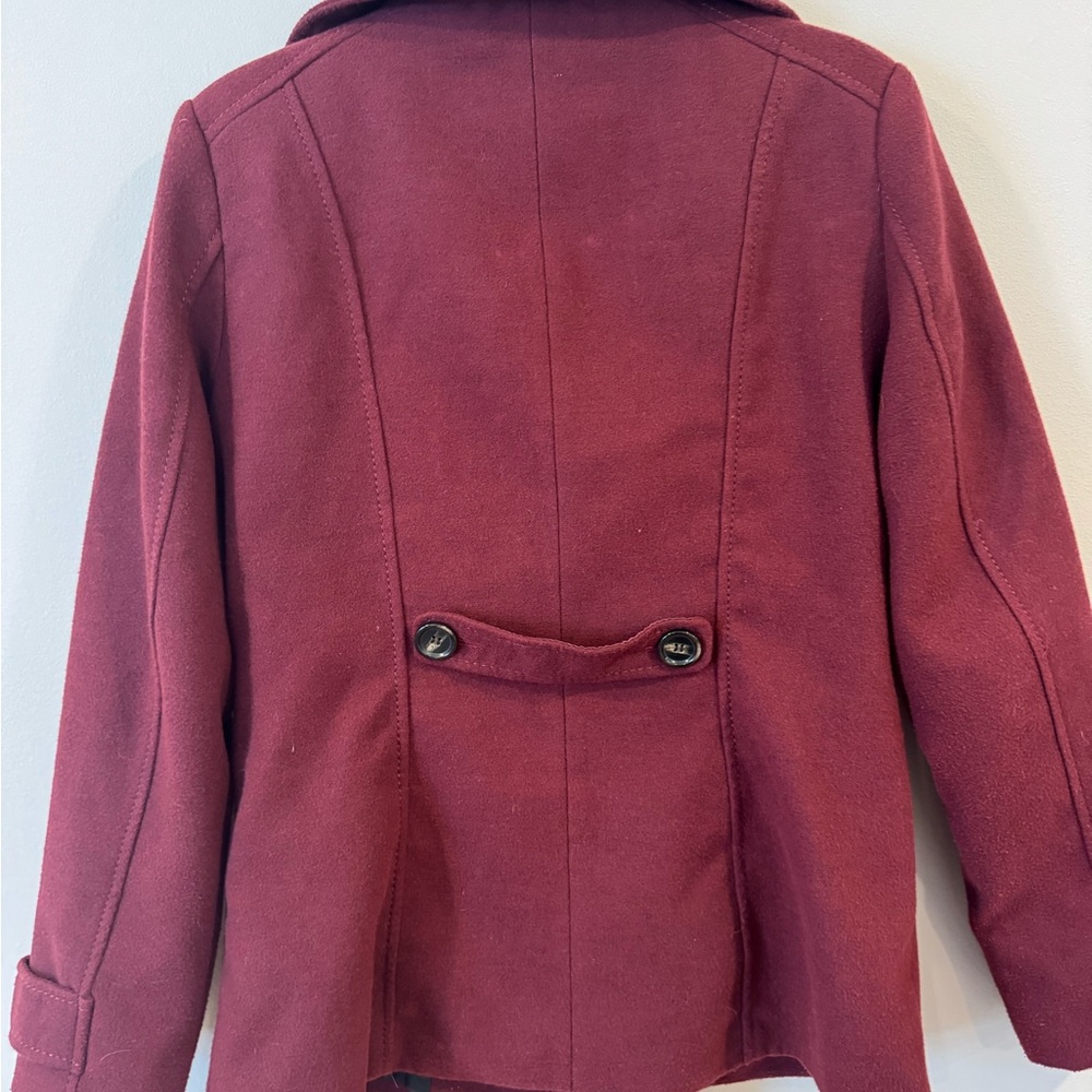 H&M Pea Coat Women’s Lined Double-Breasted Coat Red/Maroon Button Up-Size 10 - Picture 6 of 7